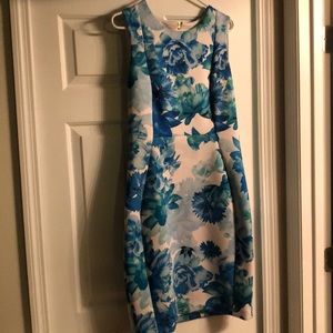 Calvin Klein Blue/white/green floral scuba dress